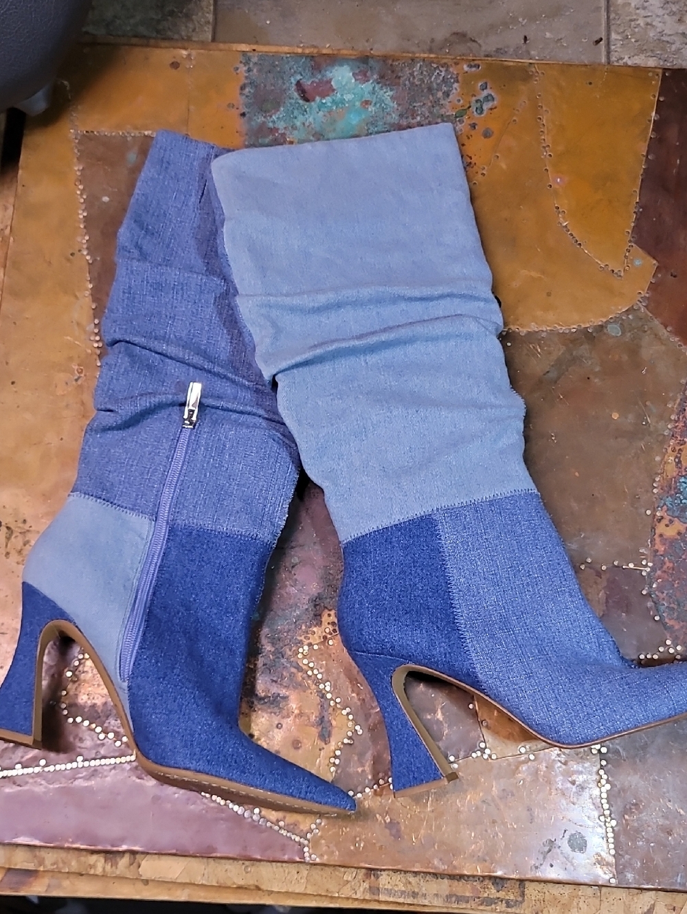 Vince Camuto Two-Tone Denim High Heel Boots